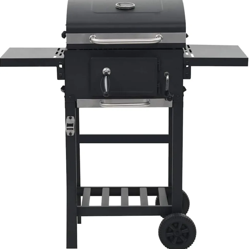 vidaXL Houtskoolbarbecue met onderplank zwart
