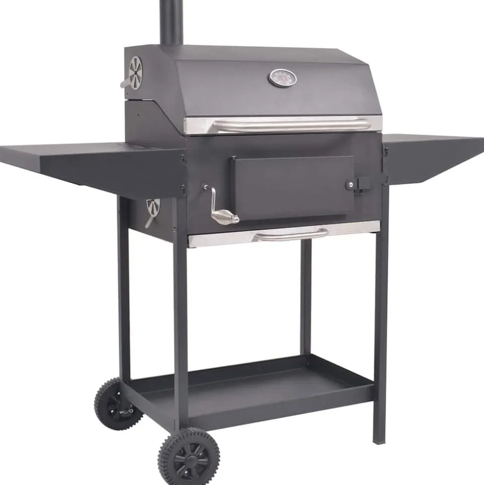 vidaXL Houtskoolbarbecue met onderplank zwart