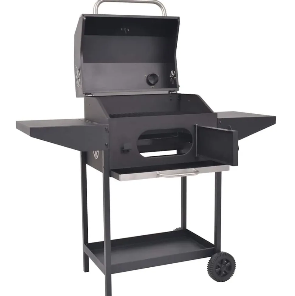 vidaXL Houtskoolbarbecue met onderplank zwart