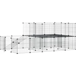 vidaXL Huisdierenkooi met deur 44 panelen 35x35 cm staal zwart