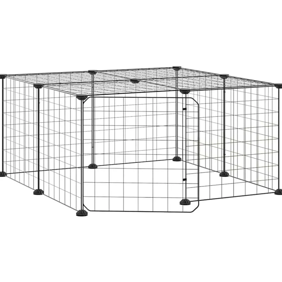 vidaXL Huisdierenkooi met deur 12 panelen 35x35 cm staal zwart