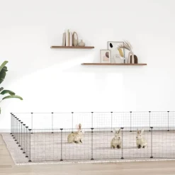 vidaXL Huisdierenkooi met deur 36 panelen 35x35 cm staal zwart