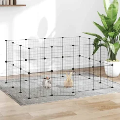vidaXL Huisdierenkooi met deur 28 panelen 35x35 cm staal zwart