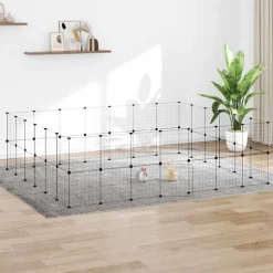 vidaXL Huisdierenkooi met deur 52 panelen 35x35 cm staal zwart