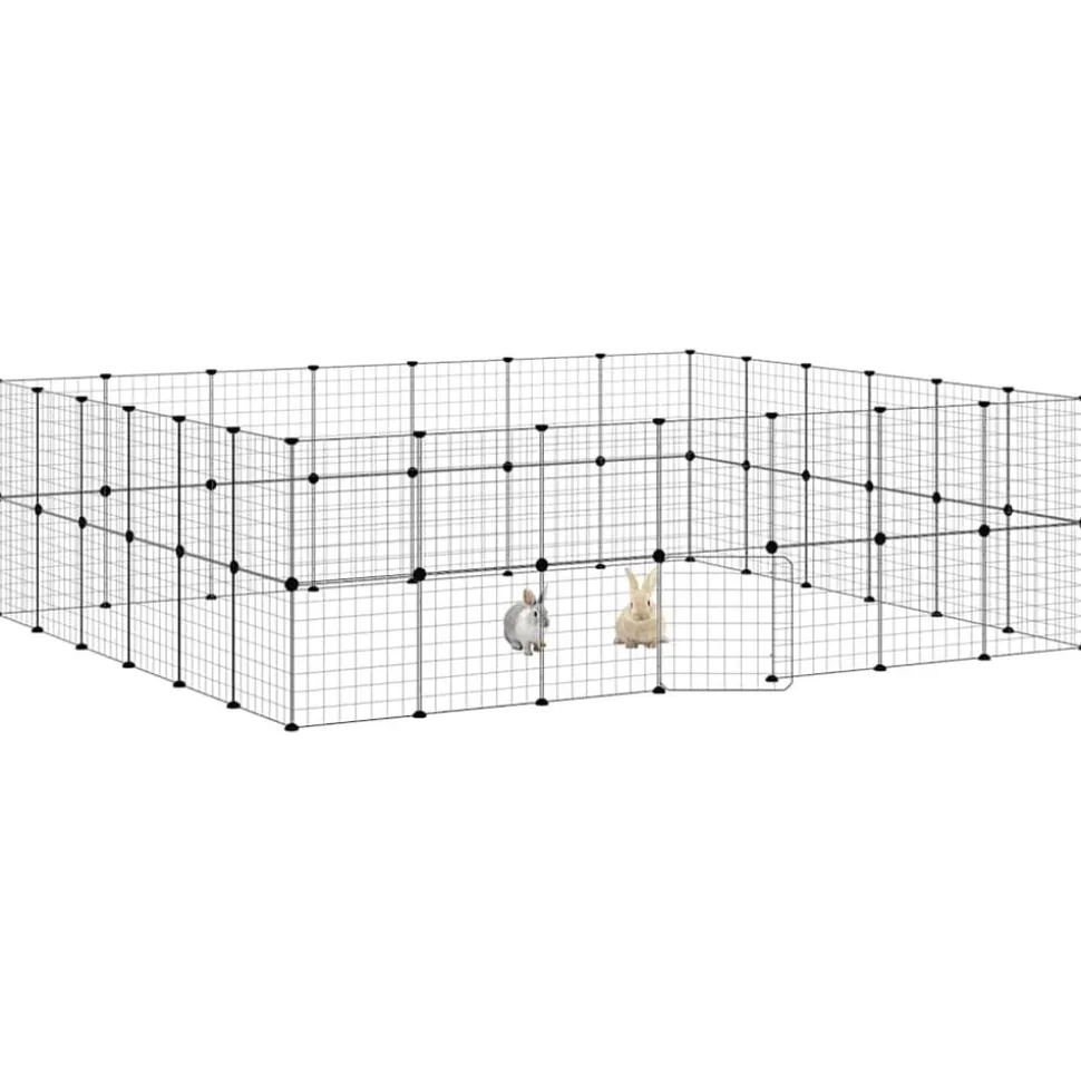 vidaXL Huisdierenkooi met deur 52 panelen 35x35 cm staal zwart