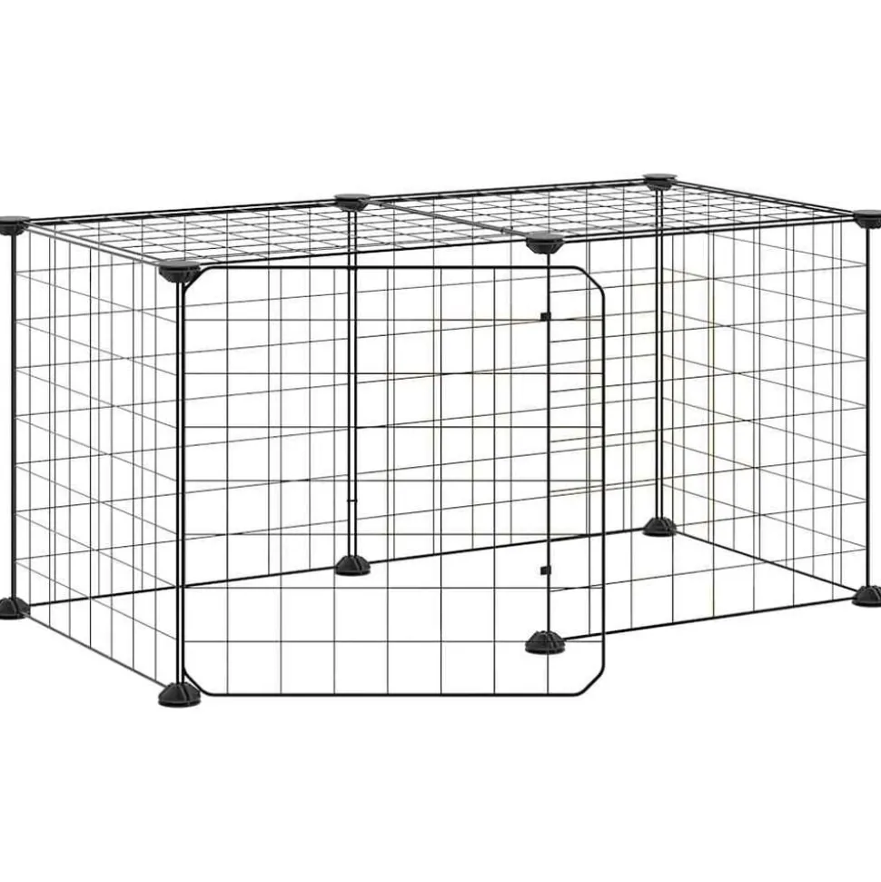 vidaXL Huisdierenkooi met deur 8 panelen 35x35 cm staal zwart