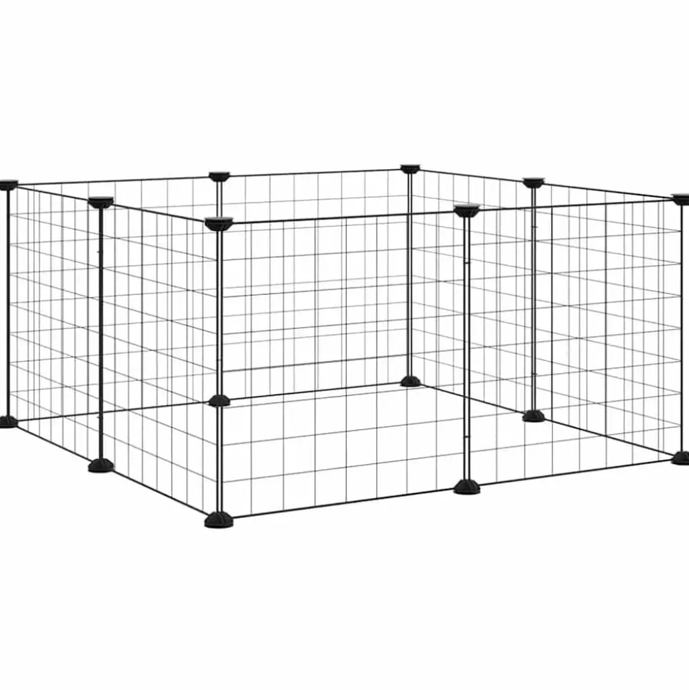 vidaXL Huisdierkooi met 8 panelen, zwart, 35x35 cm, staal