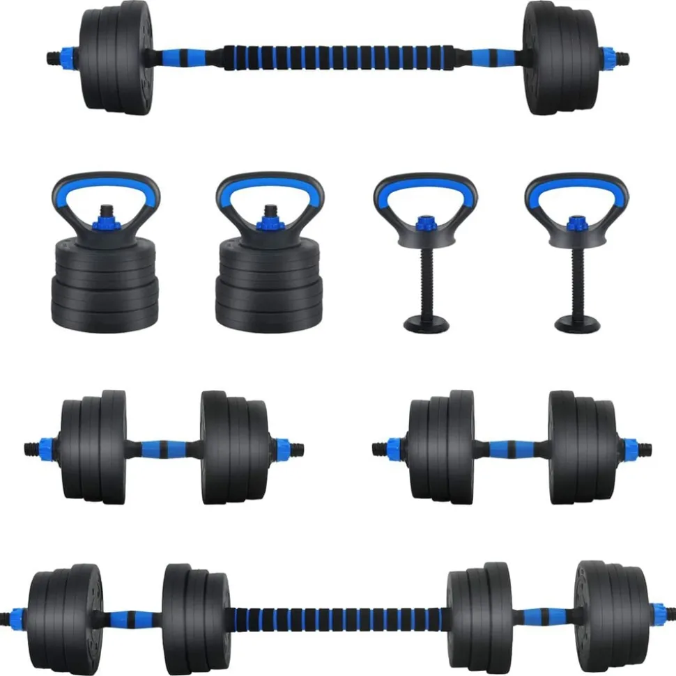 vidaXL 4-in-1 Halter-Barbell Kettlebell Set 20kg 20kg Zwart en Blauw