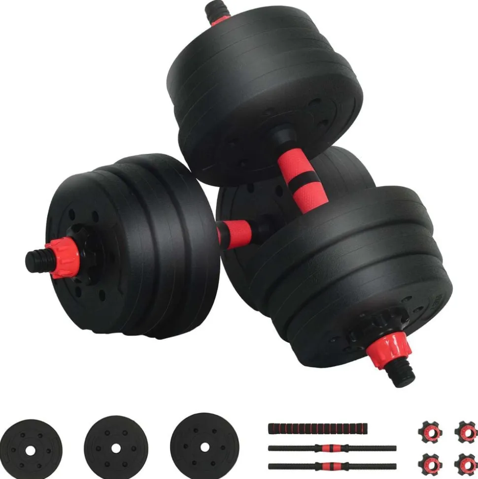 vidaXL 2-in-1 Halter-Barbell Set 20kg 20kg Zwart en Rood