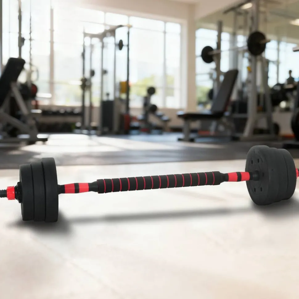vidaXL 2-in-1 Halter-Barbell Set 20kg 20kg Zwart en Rood