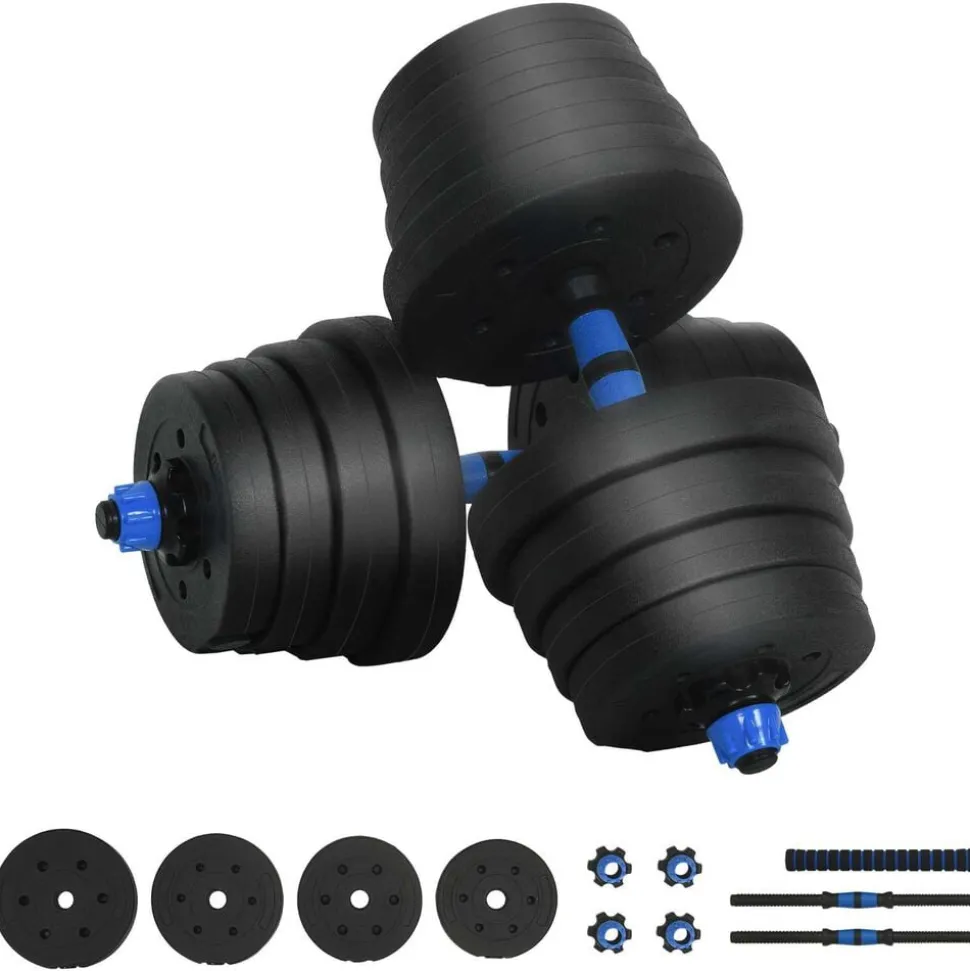 vidaXL 2-in-1 Halter-Barbell Set 30kg 30kg Zwart en Blauw