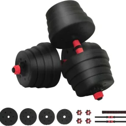 vidaXL 2-in-1 Halter-Barbell Set 30kg 30kg Zwart en Rood