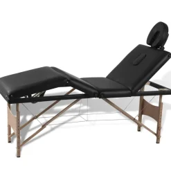 vidaXL Inklapbare massagetafel 4 zones met houten frame (zwart)