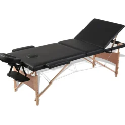 vidaXL Inklapbare massagetafel 3 zones met houten frame (zwart)
