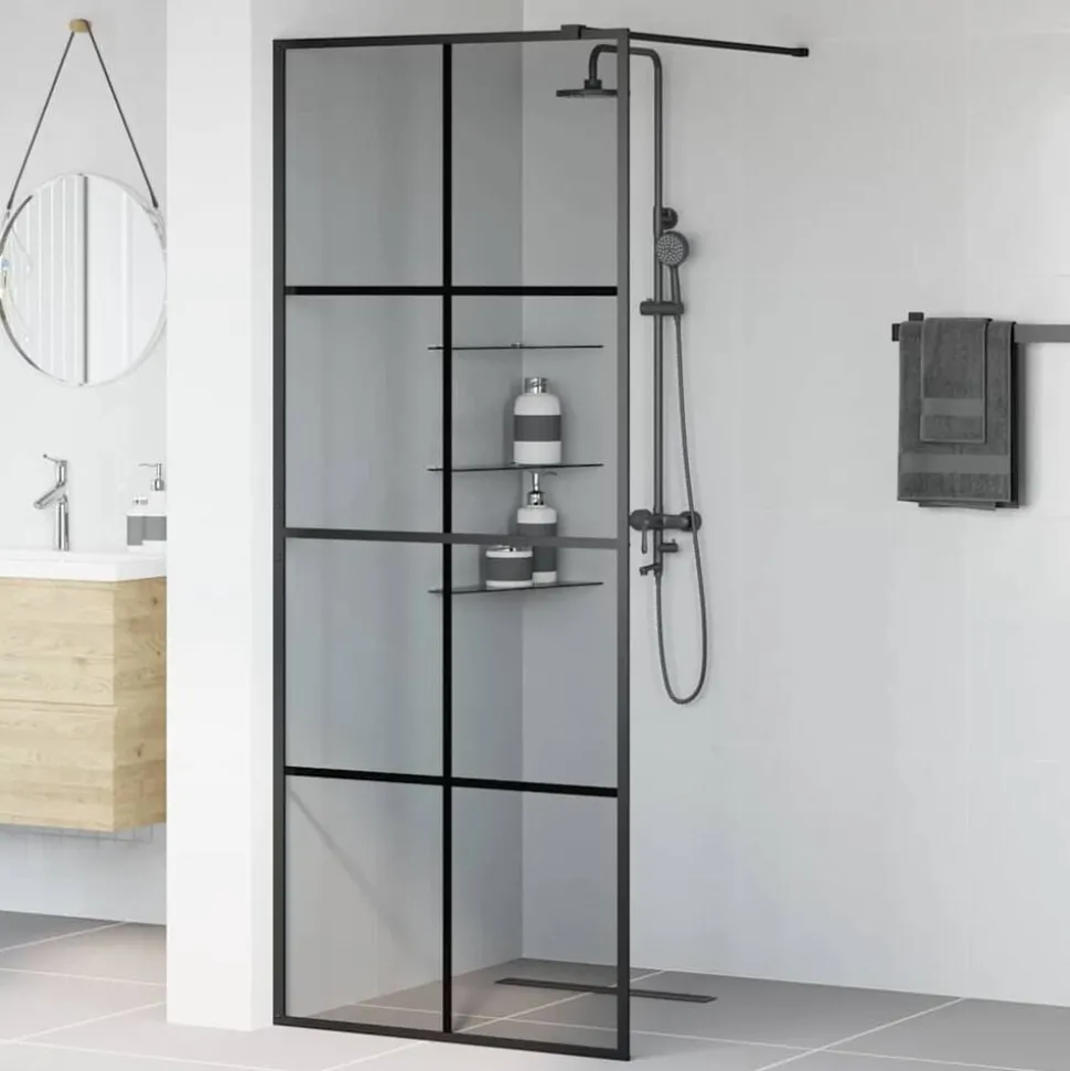 vidaXL Inloop Douche Wand Zwart 80 x 195 cm gehard glas
