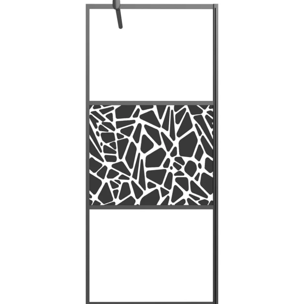 vidaXL Inloopdouchewand met stenenmotief 80x195 cm ESG-glas zwart