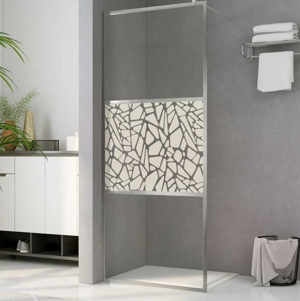 vidaXL Inloopdouchewand met stenenmotief 80x195 cm ESG-glas