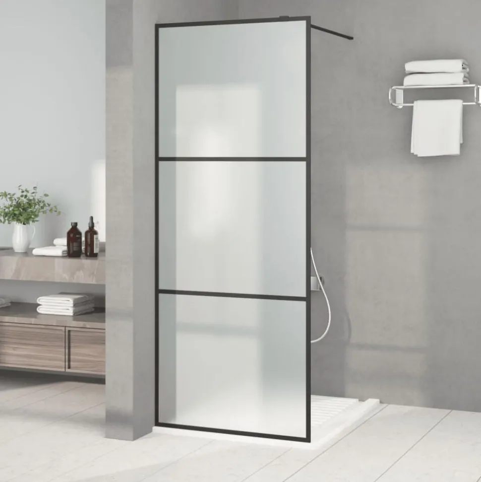 vidaXL Inloopdouchewand 80x195 cm mat ESG-glas zwart