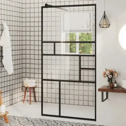 vidaXL Inloopdouchewand 80x195 cm ESG-glas transparant en zwart