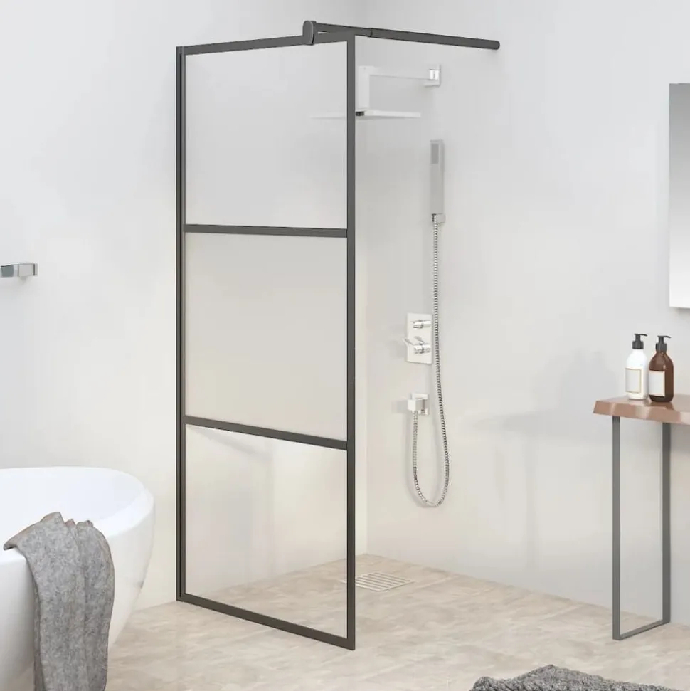 vidaXL Inloopdouchewand 80x195 cm halfmat ESG-glas zwart