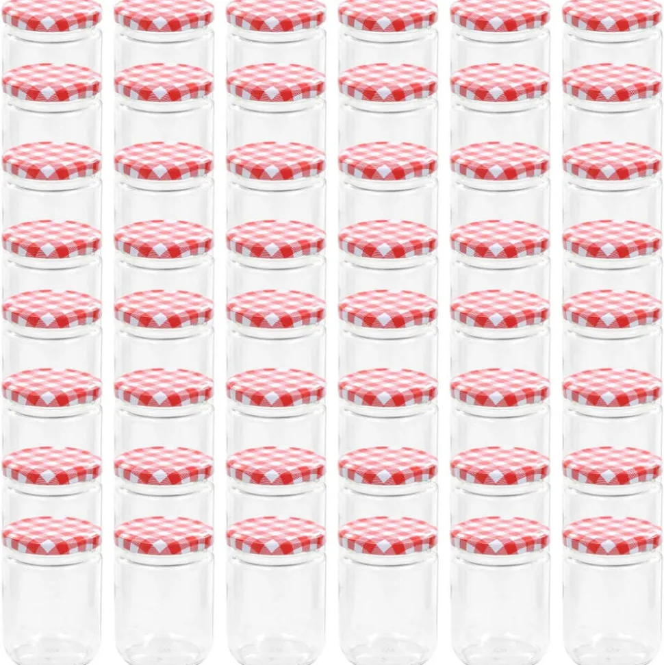 vidaXL Jampotten met wit met rode deksels 48 st 230 ml glas