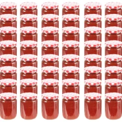 vidaXL Jampotten met wit met rode deksels 48 st 230 ml glas