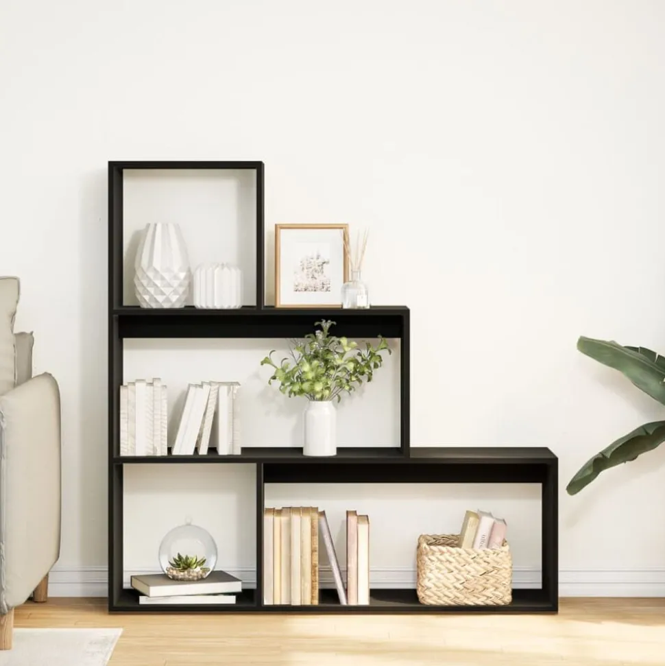 vidaXL Kamerscherm / boekenkast 3-laags 123x29x123 cm hout zwart