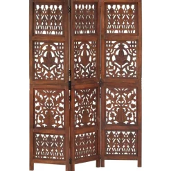 vidaXL Kamerscherm 3 panelen handgesneden 120x165 cm mangohout bruin