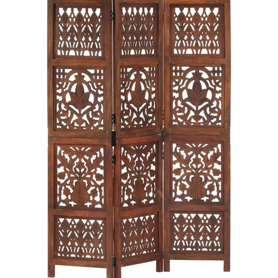 vidaXL Kamerscherm 3 panelen handgesneden 120x165 cm mangohout bruin