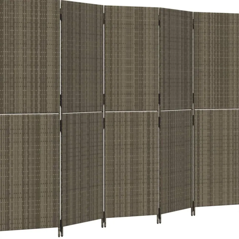 vidaXL Kamerscherm 5 panelen poly rattan grijs