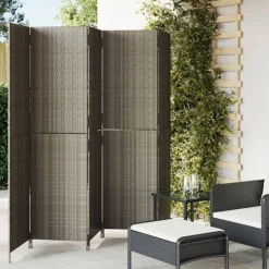 vidaXL Kamerscherm 5 panelen poly rattan grijs