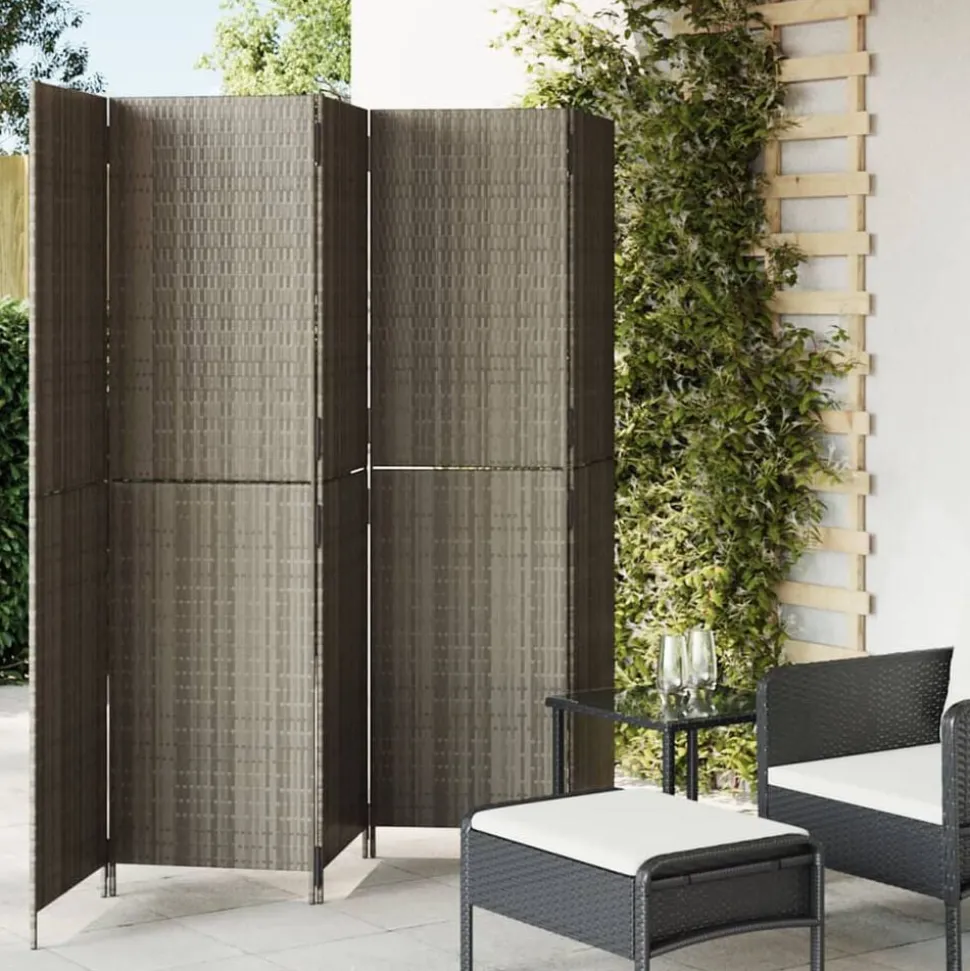vidaXL Kamerscherm 5 panelen poly rattan grijs