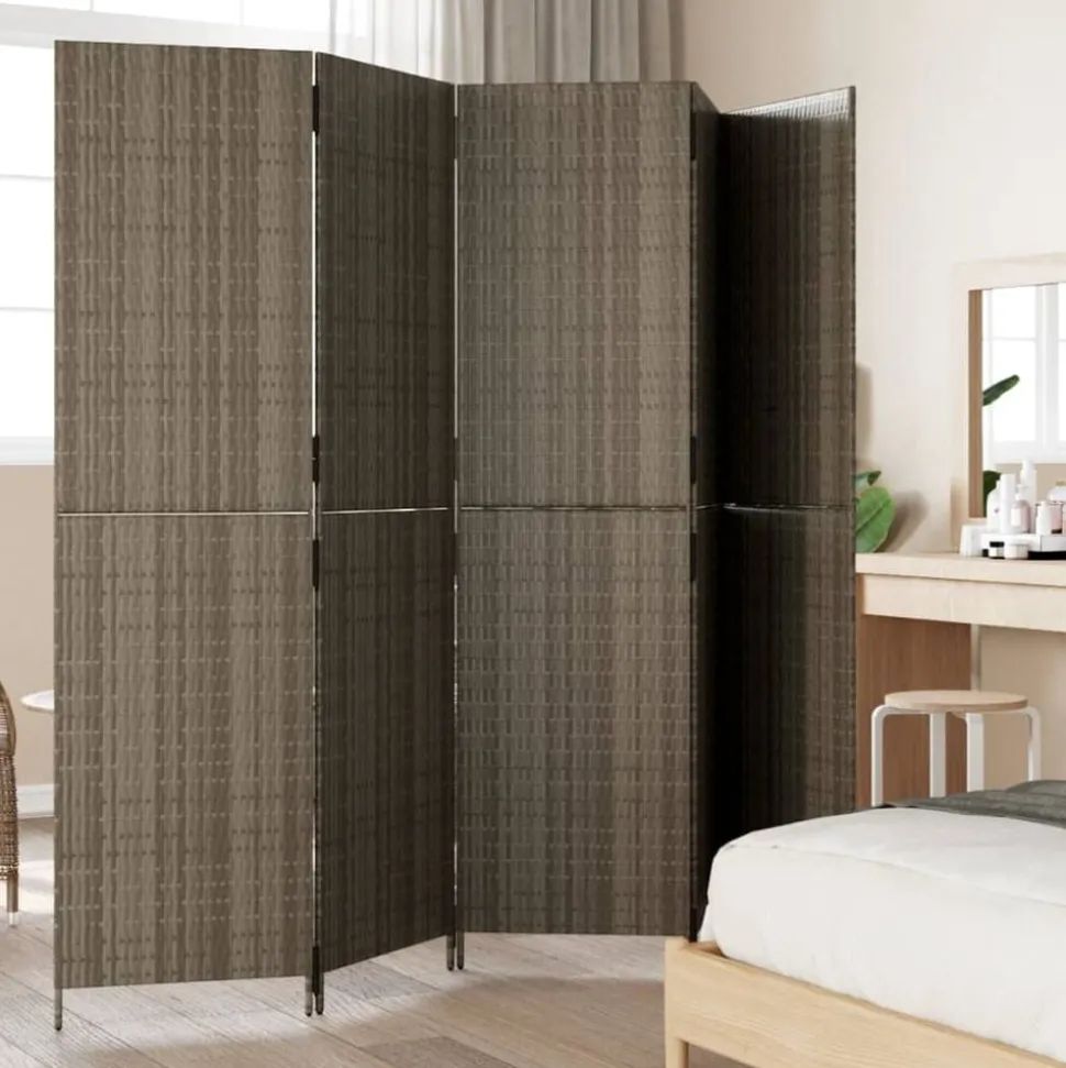 vidaXL Kamerscherm 5 panelen poly rattan grijs