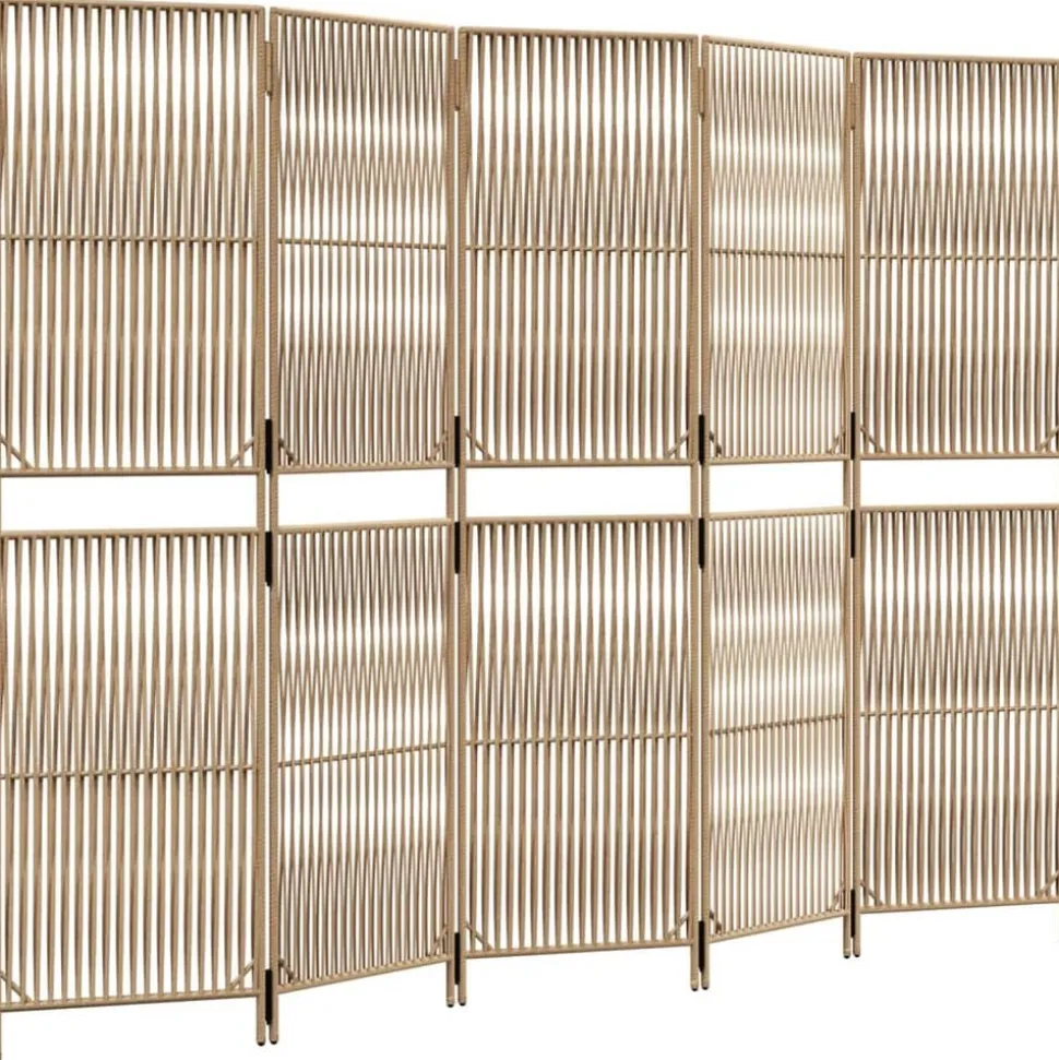 vidaXL Kamerscherm 5 panelen poly rattan beige