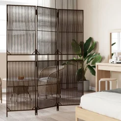 vidaXL Kamerscherm 3 panelen poly rattan bruin