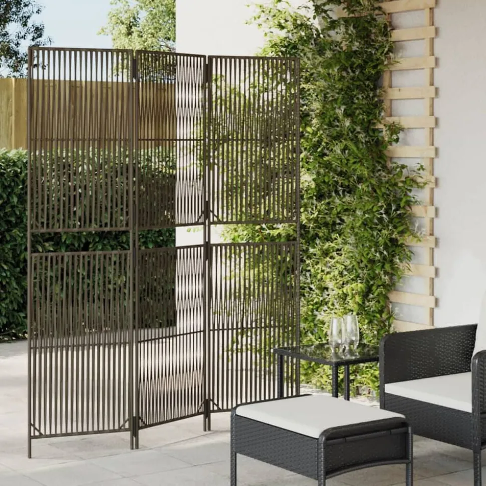 vidaXL Kamerscherm 3 panelen poly rattan grijs