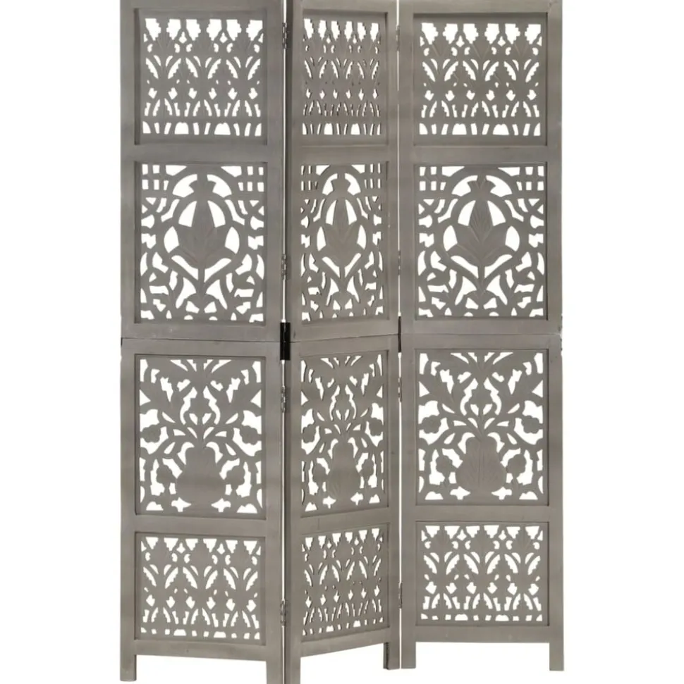 vidaXL Kamerscherm 3 panelen handgesneden 120x165 cm mangohout grijs