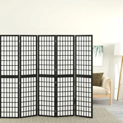 vidaXL Kamerscherm inklapbaar 5 panelen Japanse stijl 200x170 cm zwart