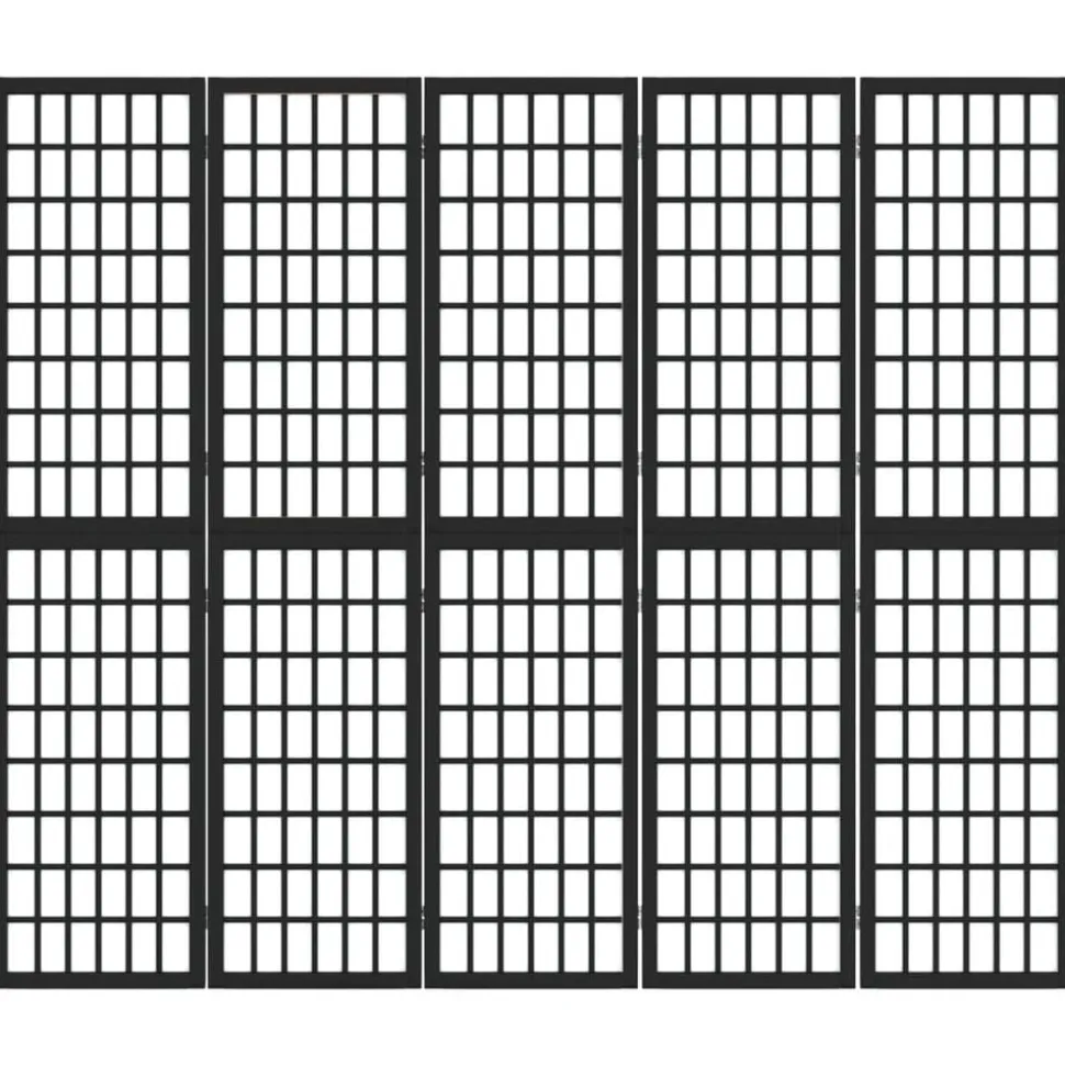 vidaXL Kamerscherm inklapbaar 5 panelen Japanse stijl 200x170 cm zwart