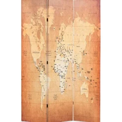 vidaXL Kamerscherm inklapbaar wereldkaart 120x170 cm geel