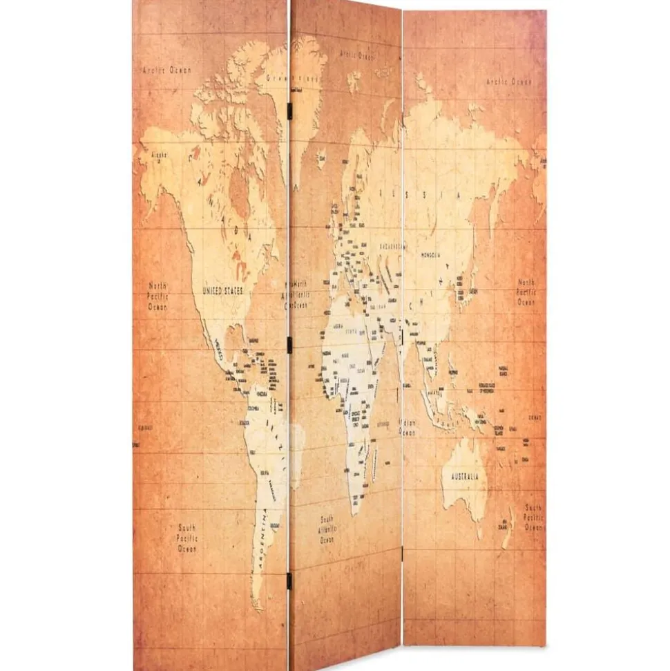 vidaXL Kamerscherm inklapbaar wereldkaart 120x170 cm geel