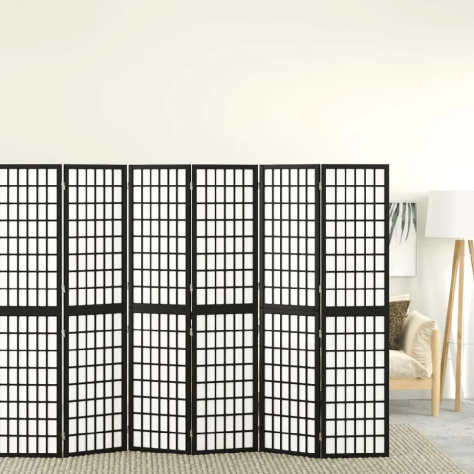 vidaXL Kamerscherm inklapbaar 6 panelen Japanse stijl 240x170 cm zwart