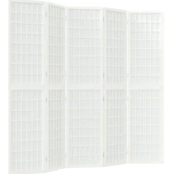 vidaXL Kamerscherm inklapbaar 5 panelen Japanse stijl 200x170 cm wit
