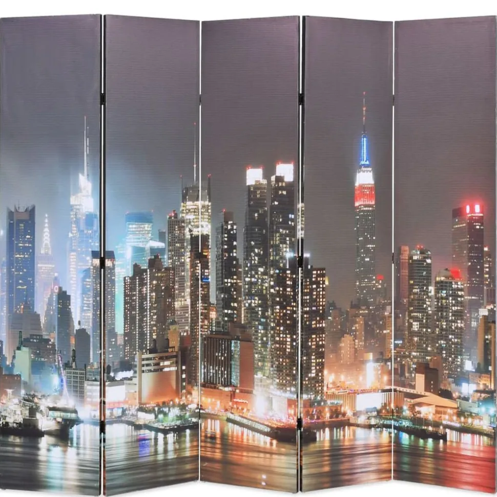 vidaXL Kamerscherm inklapbaar New York bij nacht 200x170 cm