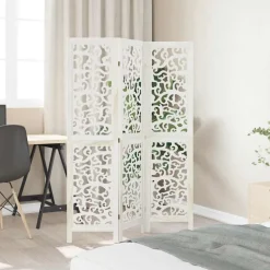 vidaXL Kamerscherm met 3 panelen massief paulowniahout wit