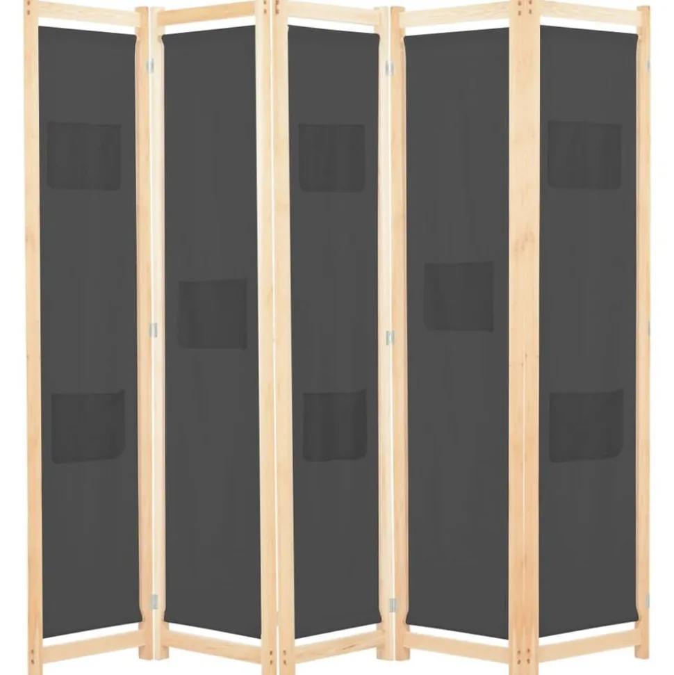 vidaXL Kamerscherm met 5 panelen 200x170x4 cm stof grijs