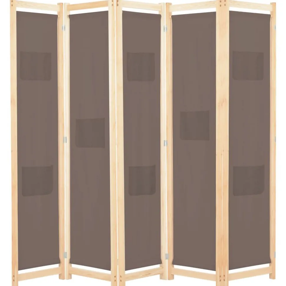 vidaXL Kamerscherm met 5 panelen 200x170x4 cm stof bruin