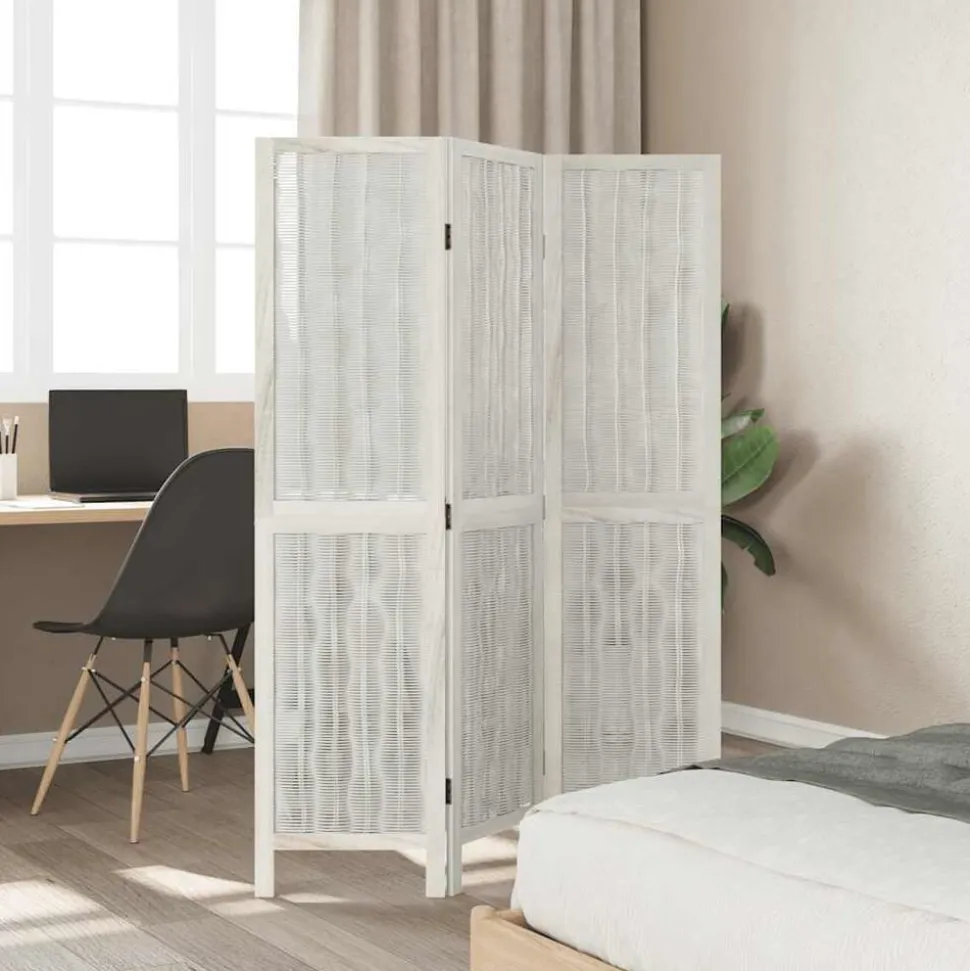 vidaXL Kamerscherm met 3 panelen massief paulowniahout wit