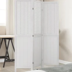 vidaXL Kamerscherm met 3 panelen massief paulowniahout wit