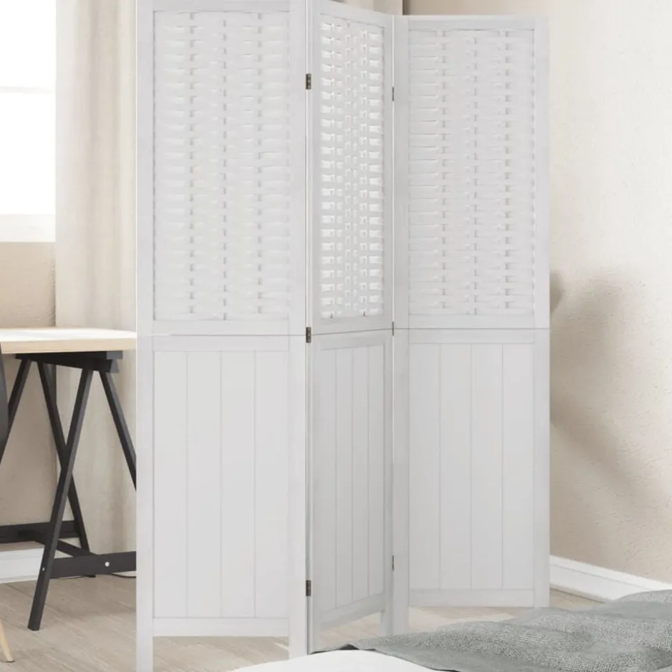 vidaXL Kamerscherm met 3 panelen massief paulowniahout wit